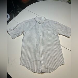 Turnbury men’s small short sleeve button down casual vertical stripes brown blue